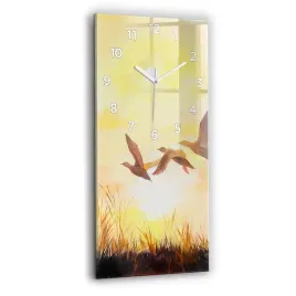 scienny-pionowy-zegar-szklany-z-grafika-zurawie-o-zachodzie-slonca-30x60-cm