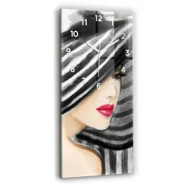pionowy-zegar-szklany-do-kuchni-ze-wzorem-kobieta-w-czarno-bieli-30x60-cm