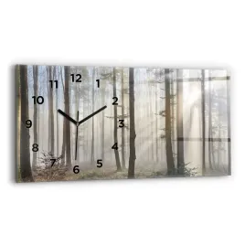 poziomy-zegar-szklany-do-salonu-ze-stylowym-nadrukiem-las-we-mgle-60x30-cm