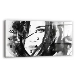 poziomy-zegar-szklany-ozdobny-ze-wzorem-portret-kobiety-akwarela-60x30-cm