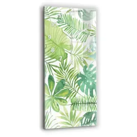 pionowy-zegar-szklany-ozdobny-ze-stylowym-nadrukiem-zielone-liscie-30x60-cm
