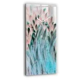pionowy-zegar-szklany-do-kuchni-na-sciane-z-grafika-kolorowe-piora-30x60-cm