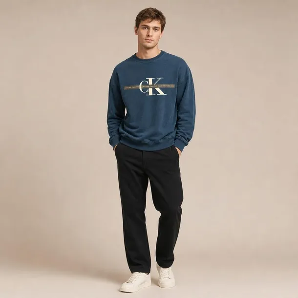 Calvin Klein Bluza męska granatowa wkładana przez głowę bez kaptura z logo rozmiar XL | Idealna na chłodne dni!