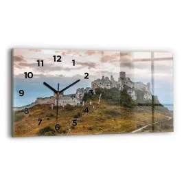 poziomy-zegar-szklany-scienny-z-grafika-zamek-spiski-na-slowacji-60x30-cm
