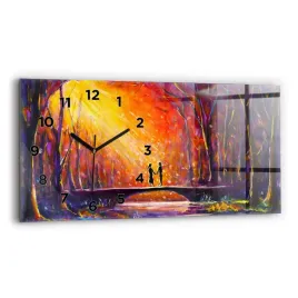 duzy-poziomy-zegar-szklany-do-mieszkania-z-nadrukiem-para-w-lesie-60x30-cm