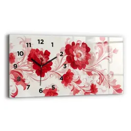 poziomy-zegar-szklany-scienny-do-salonu-ze-wzorem-czerwone-kwiaty-60x30-cm