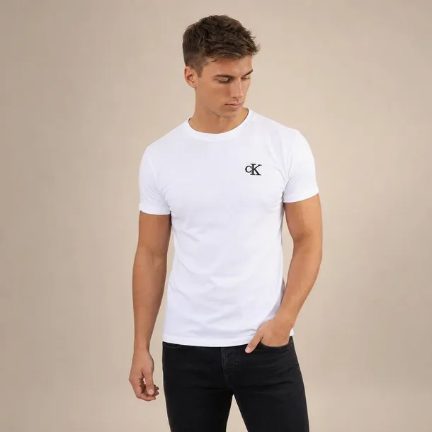 Calvin Klein koszulka męska biała z logo CK i okrągłym dekoltem rozmiar XL | Idealne na lato!