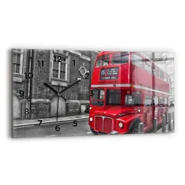 dekoracyjny-foto-zegar-szklany-na-sciane-czerwony-pietrowy-autobus-60x30-cm