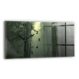 poziomy-zegar-szklany-nowoczesny-na-sciane-mglisty-las-o-poranku-60x30-cm