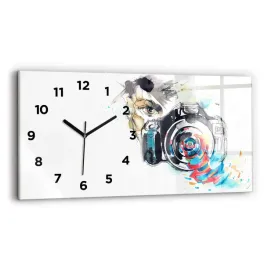 duzy-zegar-szklany-do-mieszkania-z-grafika-kobieta-fotograf-aparat-60x30-cm