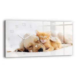 minimalistyczny-zegar-szklany-scienny-z-grafika-spiacy-kot-i-pies-60x30-cm