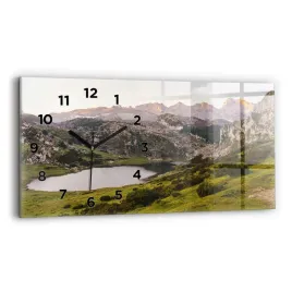 duzy-zegar-szklany-do-mieszkania-z-grafika-jezioro-i-gory-pireneje-60x30-cm