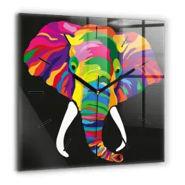 kwadratowy-zegar-szklany-do-sypialni-z-grafika-kolorowy-slon-duzy-60x60-cm