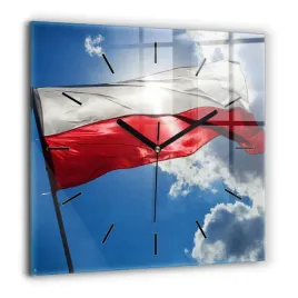 zegar-szklany-scienny-do-biura-z-grafika-flaga-polski-na-tle-nieba-60x60-cm