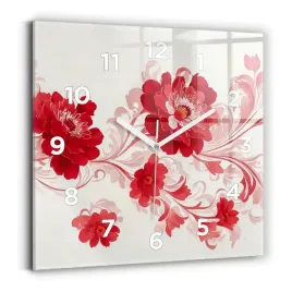 kwadratowy-foto-zegar-szklany-do-kuchni-na-sciane-czerwone-kwiaty-30x30-cm