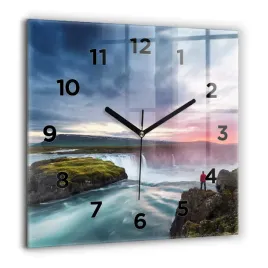 scienny-kwadratowy-zegar-szklany-do-salonu-krajobraz-z-wodospadem-60x60-cm