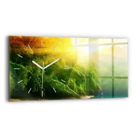 poziomy-zegar-szklany-scienny-do-biura-z-grafika-spokojna-natura-60x30-cm