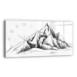 poziomy-zegar-szklany-do-kuchni-na-sciane-ze-wzorem-rysowane-gory-60x30-cm