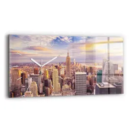 poziomy-zegar-szklany-na-sciane-z-grafika-zachod-slonca-nowy-jork-60x30-cm