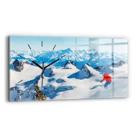 zegar-szklany-nowoczesny-ze-stylowym-nadrukiem-narciarz-w-alpach-60x30-cm