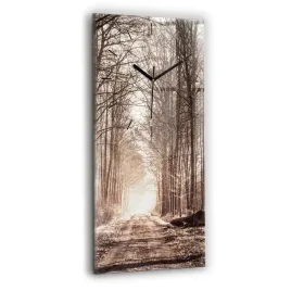 zegar-szklany-scienny-do-salonu-z-nadrukiem-sciezka-lesna-w-sepii-30x60-cm