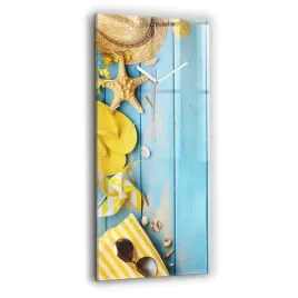 dekoracyjny-pionowy-foto-zegar-szklany-akcesoria-plazowe-i-deski-30x60-cm