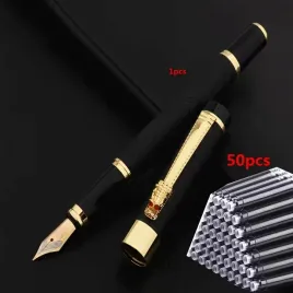 eleganckie-pioro-wieczne-metalowe-czarny-smok-50-nabojow-atramentowych