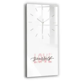 zegar-szklany-do-kuchni-na-sciane-z-nadrukiem-napis-love-yourself-30x60-cm