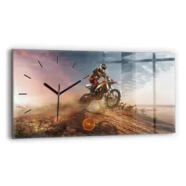 poziomy-zegar-szklany-nowoczesny-na-sciane-mezczyzna-na-motocyklu-60x30-cm