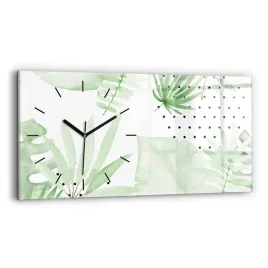 duzy-poziomy-zegar-szklany-do-mieszkania-z-grafika-zielone-liscie-60x30-cm