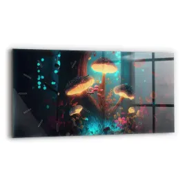 poziomy-zegar-szklany-designerski-z-grafika-las-i-magiczne-grzyby-60x30-cm