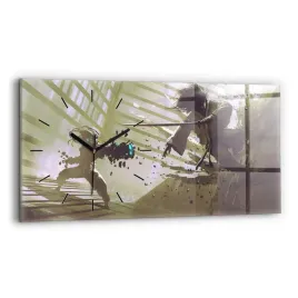 poziomy-zegar-szklany-elegancki-na-sciane-walka-robota-i-samuraja-60x30-cm