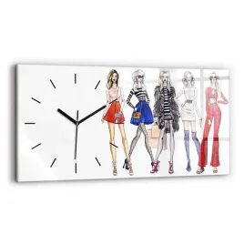 poziomy-zegar-szklany-scienny-do-salonu-z-grafika-modne-dziewczyny-60x30-cm