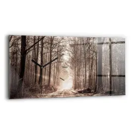 poziomy-zegar-szklany-do-sypialni-z-grafika-sciezka-lesna-w-sepii-60x30-cm