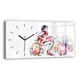 elegancki-zegar-szklany-na-sciane-ze-wzorem-kobieta-podroz-walizki-60x30-cm