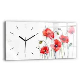 szklany-poziomy-zegar-scienny-z-nadrukiem-malowane-czerwone-maki-60x30-cm