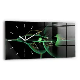 minimalistyczny-zegar-szklany-scienny-ze-wzorem-zielona-abstrakcja-60x30-cm