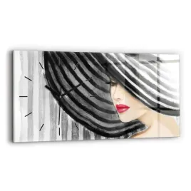 poziomy-zegar-szklany-do-kuchni-ze-wzorem-kobieta-w-czarno-bieli-60x30-cm