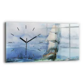 minimalistyczny-zegar-szklany-scienny-ze-wzorem-statek-na-wodzie-60x30-cm