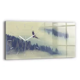 poziomy-zegar-szklany-scienny-do-biura-z-grafika-mglisty-las-orzel-60x30-cm