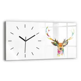 poziomy-zegar-szklany-do-kuchni-z-grafika-kolorowa-glowa-jelenia-60x30-cm