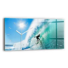 designerski-zegar-szklany-do-wnetrz-ze-wzorem-surfing-na-hawajach-60x30-cm