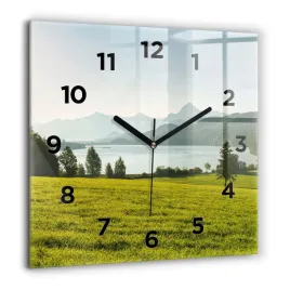 minimalistyczny-kwadratowy-foto-zegar-szklany-scienny-gory-i-pole-60x60-cm