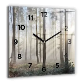kwadratowy-zegar-szklany-scienny-ze-stylowym-nadrukiem-las-we-mgle-60x60-cm