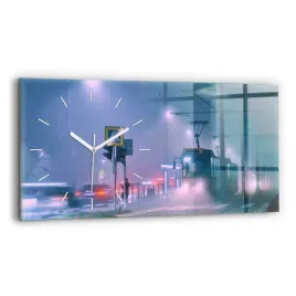 zegar-szklany-do-sypialni-ze-stylowym-nadrukiem-warszawa-we-mgle-60x30-cm