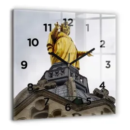 kwadratowy-foto-zegar-szklany-scienny-posag-matki-boskiej-w-lyon-60x60-cm