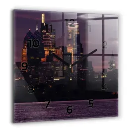 designerski-kwadratowy-zegar-szklany-panorama-miasta-philadelphia-60x60-cm