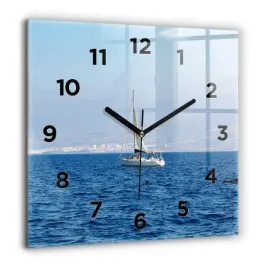 kwadratowy-zegar-szklany-dekoracyjny-na-sciane-jacht-na-teneryfie-60x60-cm