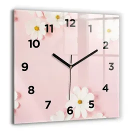 minimalistyczny-zegar-szklany-scienny-ze-wzorem-kwiaty-stokrotki-60x60-cm