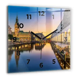 kwadratowy-zegar-szklany-do-salonu-z-nadrukiem-ratusz-w-hamburgu-60x60-cm